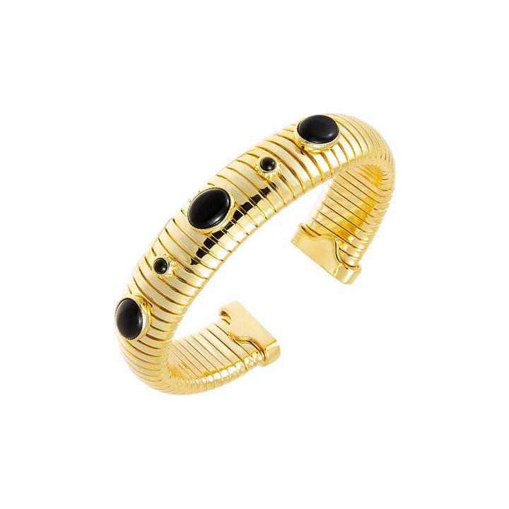 Onyx Colored Stone Wide Snake Bangle Bracelet - Adina Eden's Jewels