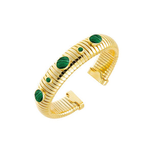 Malachite Colored Stone Wide Snake Bangle Bracelet - Adina Eden's Jewels