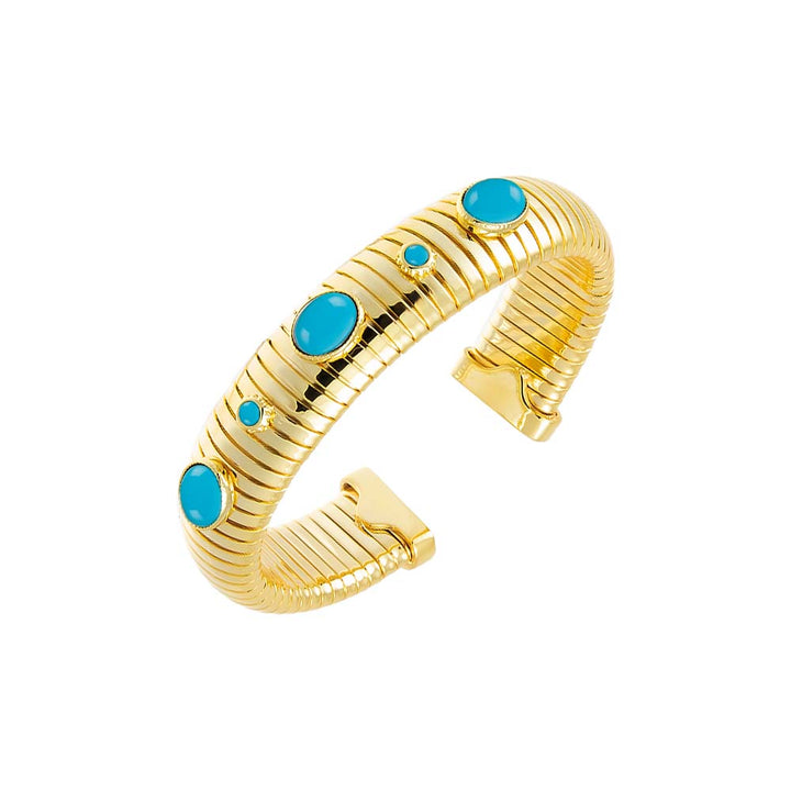 Turquoise Colored Stone Wide Snake Bangle Bracelet - Adina Eden's Jewels