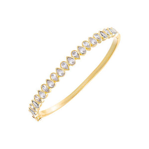 Gold Colored Teardrop CZ Bezel Tennis Bangle - Adina Eden's Jewels