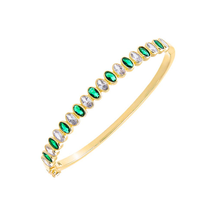 Emerald Green Colored Oval CZ Bezel Tennis Bangle - Adina Eden's Jewels