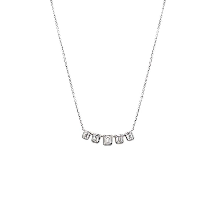 14K White Gold Lab Grown Diamond Emerald Bezel Curved Bar Necklace 14K - Adina Eden's Jewels