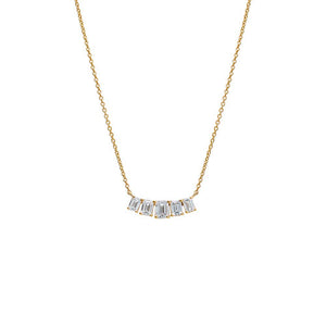 14K Gold Lab Grown Diamond Emerald Cut Curved Bar Necklace 14K - Adina Eden's Jewels