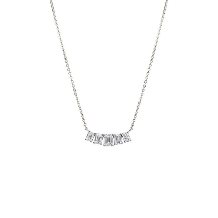 14K White Gold Lab Grown Diamond Emerald Cut Curved Bar Necklace 14K - Adina Eden's Jewels