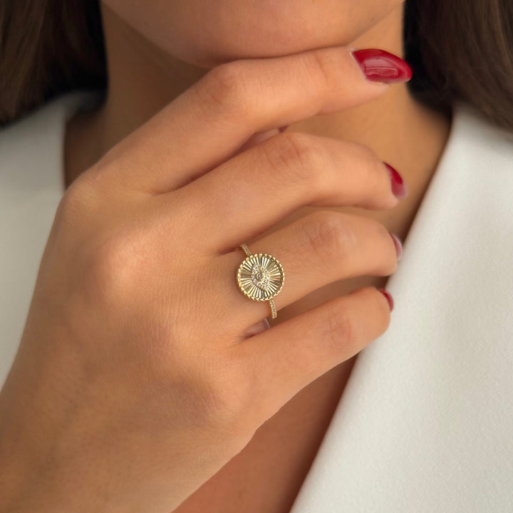 Diamond Pave Evil Eye Disc Ring 14K - Adina Eden's Jewels