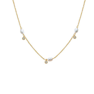 Gold Dainty Pearl X CZ Necklace - Adina Eden's Jewels