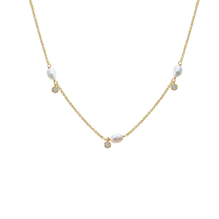 Gold Dainty Pearl X CZ Necklace - Adina Eden's Jewels