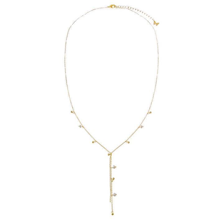  Dangling Solid Ball X Pearl Lariat Necklace - Adina Eden's Jewels