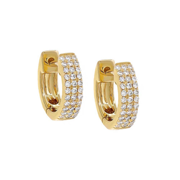 14K Gold Diamond Triple Row Huggie Earring 14K | Adina Eden Jewels