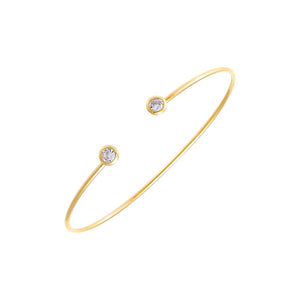 Gold Double CZ Bezel Open Bangle Bracelet - Adina Eden's Jewels