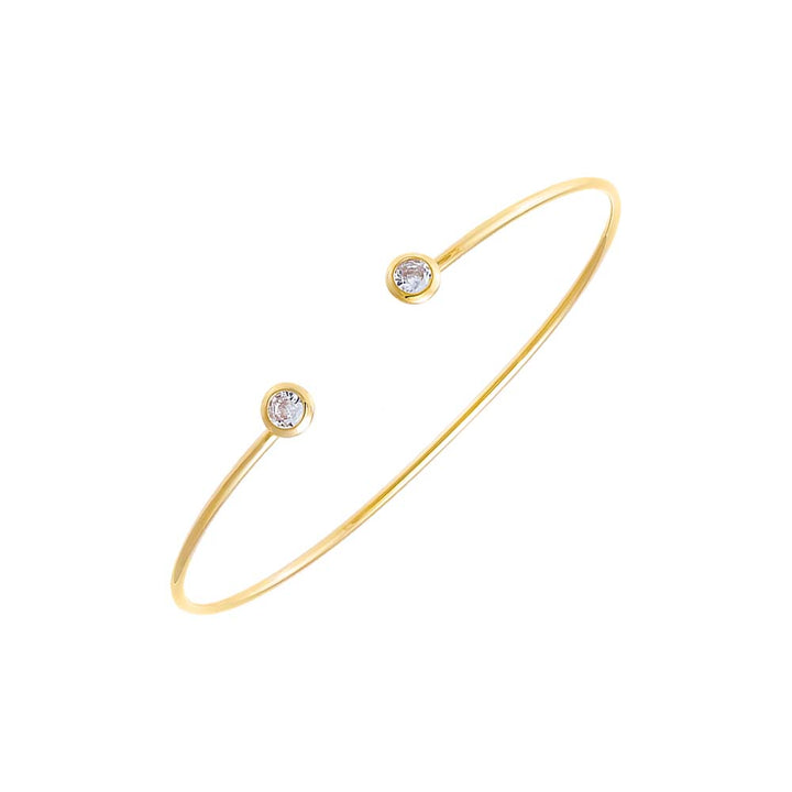 Gold Double CZ Bezel Open Bangle Bracelet - Adina Eden's Jewels