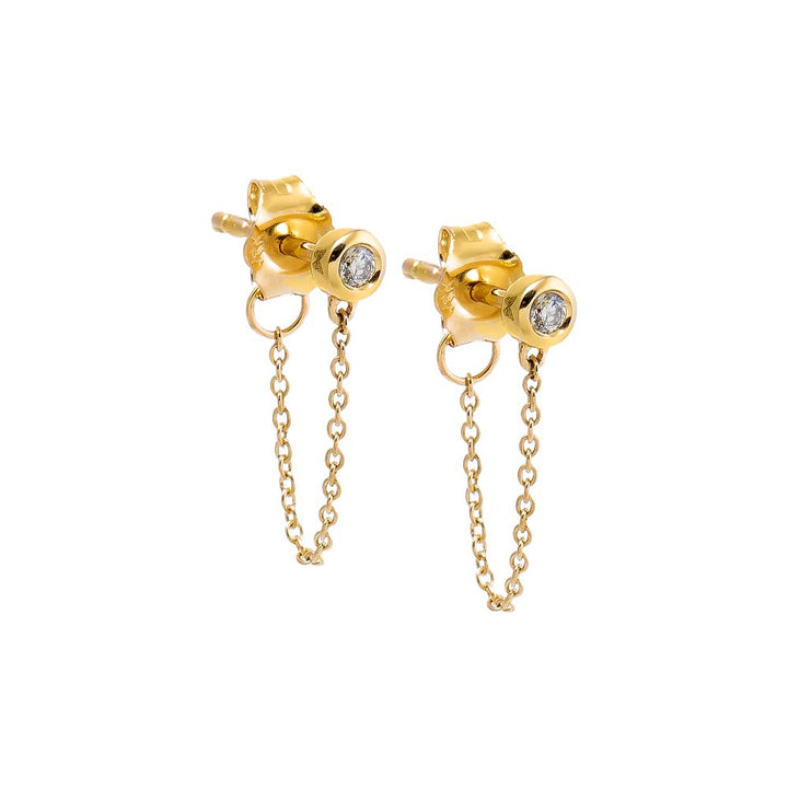 14K Gold Mini Diamond Bezel Front Back Stud Earring 14K - Adina Eden's Jewels