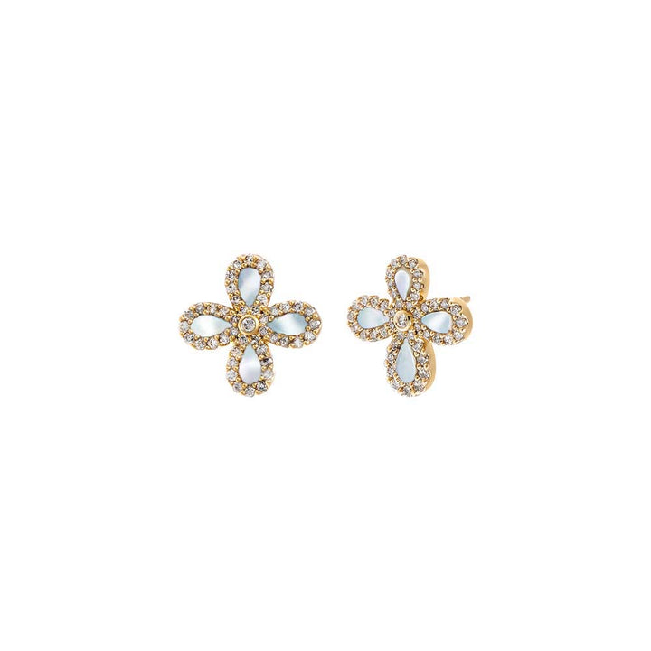 Diamond Pave Colored Stone Four Leaf Clover Stud Earring 14K - Adina Eden's Jewels