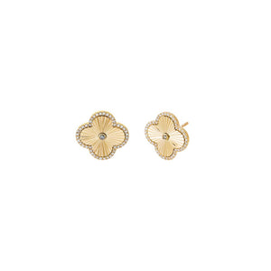 14K Gold Diamond Pave Outline Ridged Clover Stud Earring 14K - Adina Eden's Jewels