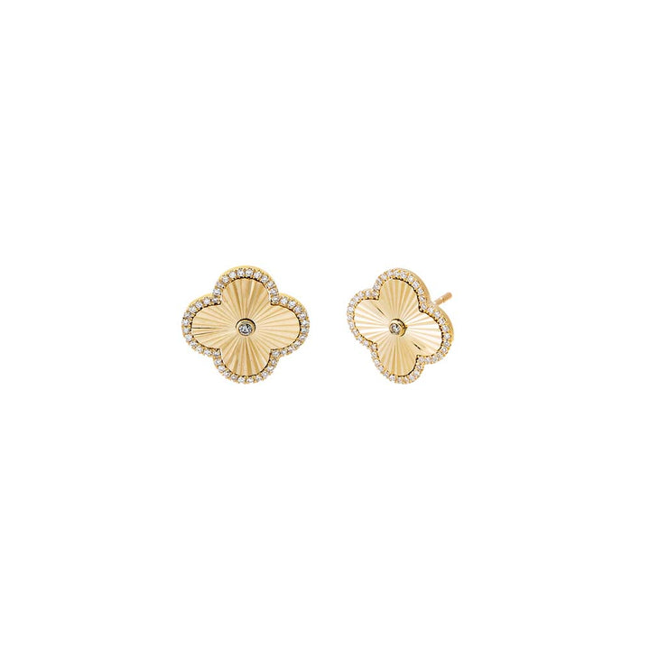 14K Gold Diamond Pave Outline Ridged Clover Stud Earring 14K - Adina Eden's Jewels