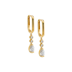 14K Gold Lab Grown Graduated Diamond Dangling Huggie Earring 14K - Adina Eden's Jewels