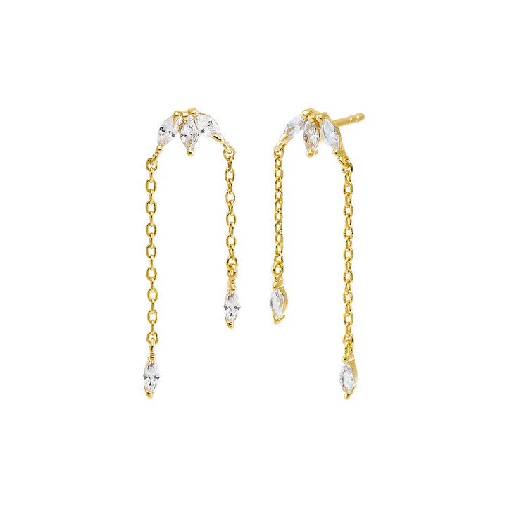 Gold CZ Marquise Trio Cluster Drop Chain Stud Earring - Adina Eden's Jewels