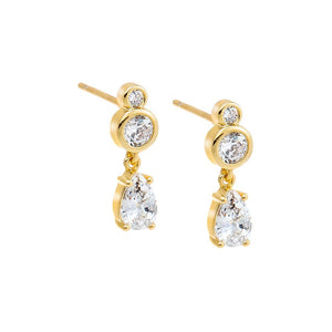 Gold CZ Bezel X Dangling Teardrop Stud Earring - Adina Eden's Jewels