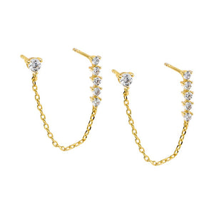 Gold Multi CZ Chain Double Stud Earring - Adina Eden's Jewels