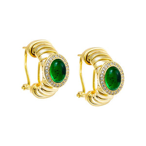 Emerald Green Pave Colored Stone Open Hoop Earring - Adina Eden's Jewels