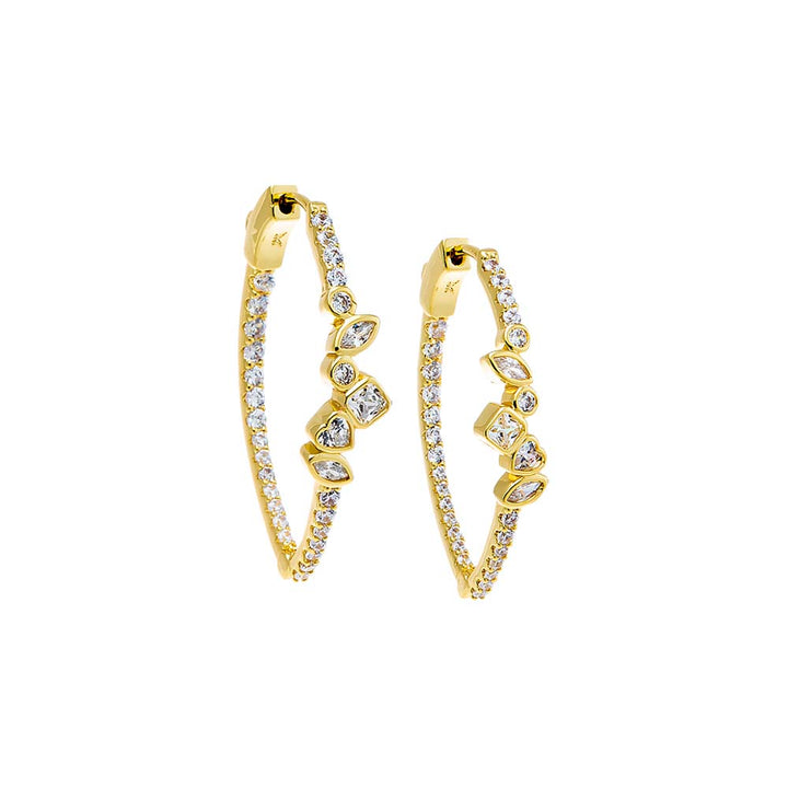 Gold CZ Multi Shape Bezel Hoop Earring - Adina Eden's Jewels