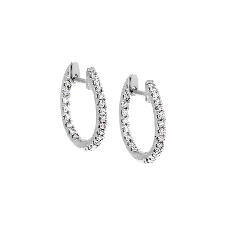 14K White Gold Diamond Pave Inside & Out Huggie Earring 14K - Adina Eden's Jewels