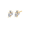 14K Gold Lab Grown Diamond Solitaire X Baguette Cluster Stud Earring 14K - Adina Eden's Jewels