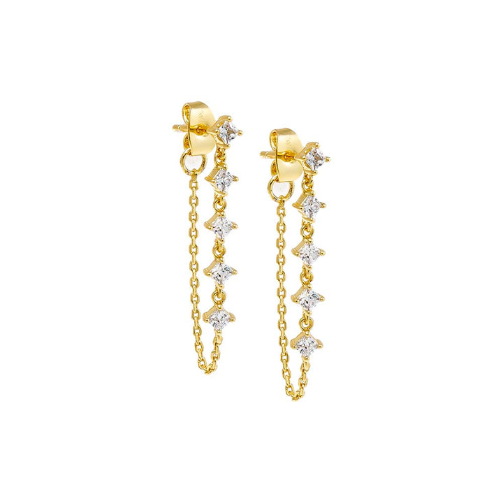 Gold Muti CZ Double Chain Drop Stud Earring - Adina Eden's Jewels