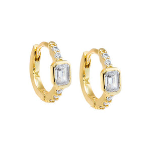 Pave X Bezel Baguette Huggie Earring