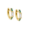 Emerald Green Colored Pave X Baguette Huggie Earring - Adina Eden's Jewels