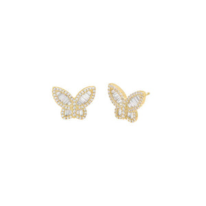 Gold Small Pave X Baguette Butterfly Stud Earring - Adina Eden's Jewels