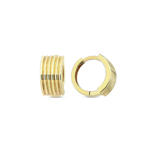 14K Gold Solid Wide Lined Huggie Earring 14K - Adina Eden's Jewels