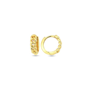 14K Gold Solid Rounded Cuban Link Huggie Earring 14K - Adina Eden's Jewels