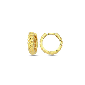 14K Gold Solid Flowy Ridged Huggie Earring 14K - Adina Eden's Jewels