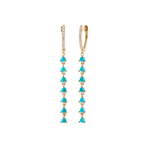  Diamond Pave X Turquoise Dangling Tennis Huggie Earring 14K - Adina Eden's Jewels