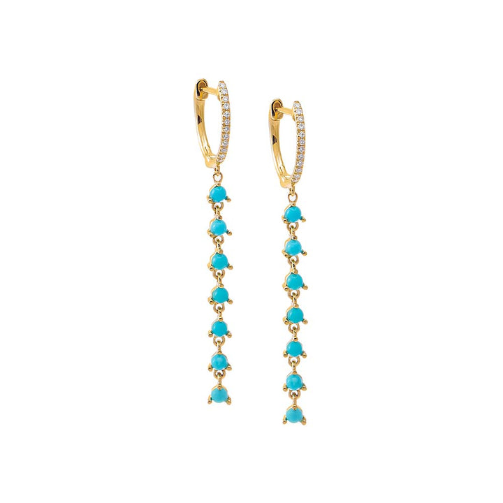 Turquoise Diamond Pave X Turquoise Dangling Tennis Huggie Earring 14K - Adina Eden's Jewels