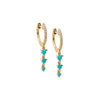 Turquoise Diamond Pave X Turquoise Triple Drop Huggie Earring 14K - Adina Eden's Jewels