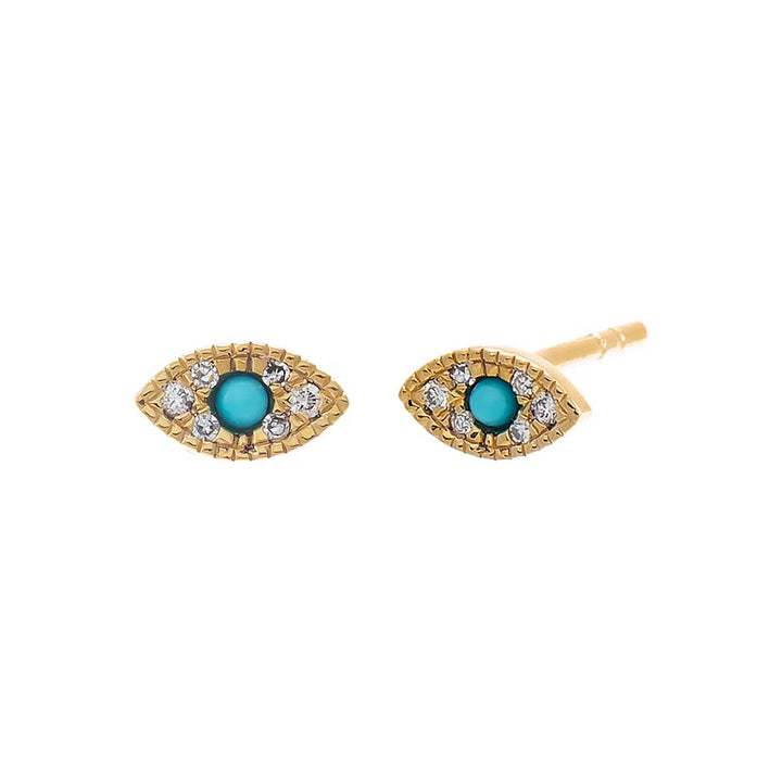 Turquoise Diamond Pave X Turquoise Evil Eye Stud Earring 14K - Adina Eden's Jewels