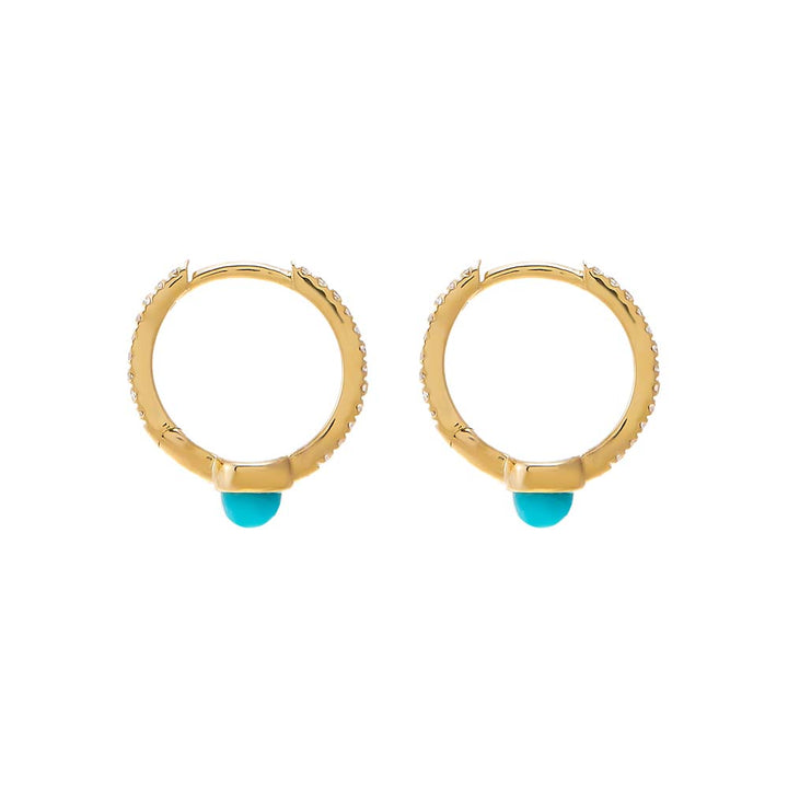 Turquoise Diamond Pave X Turquoise Spike Huggie Earring 14K - Adina Eden's Jewels