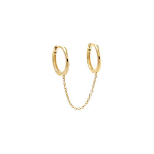 14K Gold / Single Solid Chain Double Huggie Earring 14K - Adina Eden's Jewels