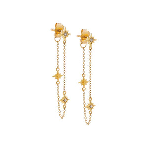 14K Gold / Pair Diamond Starburst Chain Front Back Stud Earring 14K - Adina Eden's Jewels