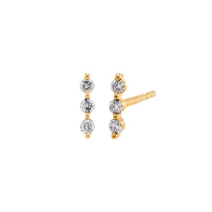 14K Gold Diamond Mini Triple Stone Bar Stud Earring 14K - Adina Eden's Jewels