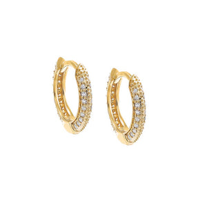 14K Gold / Pair Diamond Pave Rounded Huggie Earring 14K - Adina Eden's Jewels