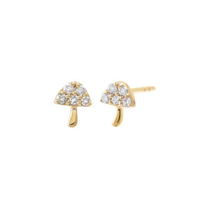 14K Gold Diamond Pave Itty Bitty Mushroom Stud Earring 14K - Adina Eden's Jewels