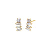 Diamond Round X Baguette Curved Bar Stud Earring 14K