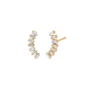 14K Gold Diamond Multi Baguette Curved Bar Stud Earring 14K - Adina Eden's Jewels