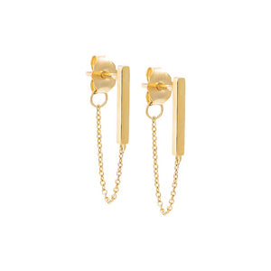  Solid Bar Front Back Chain Stud Earring 14K - Adina Eden's Jewels