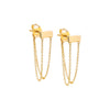 Tiny Solid Bar Double Chain Front Back Stuc Earring 14K