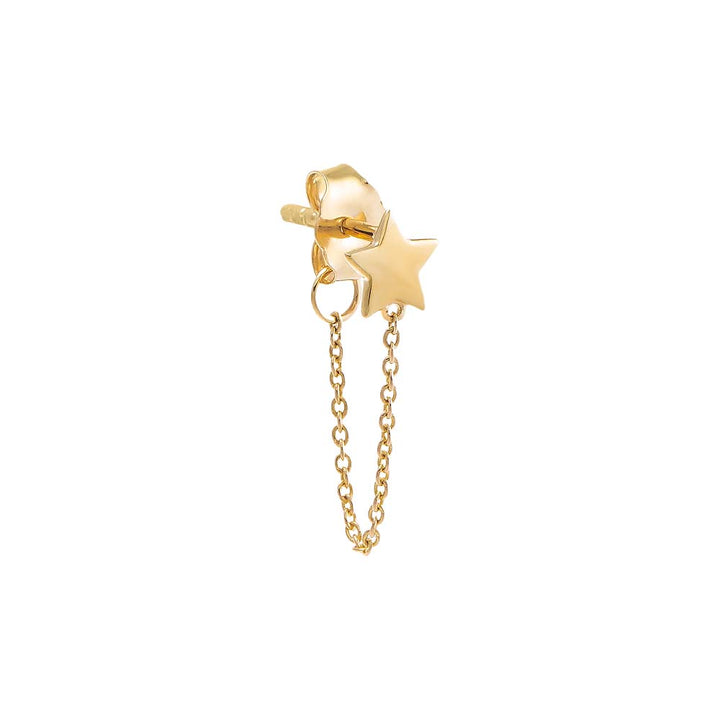 Tiny Solid Star Front Back Chain Stud Earring 14K