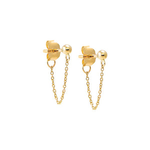 Front Back Chain Stud Earring 14K